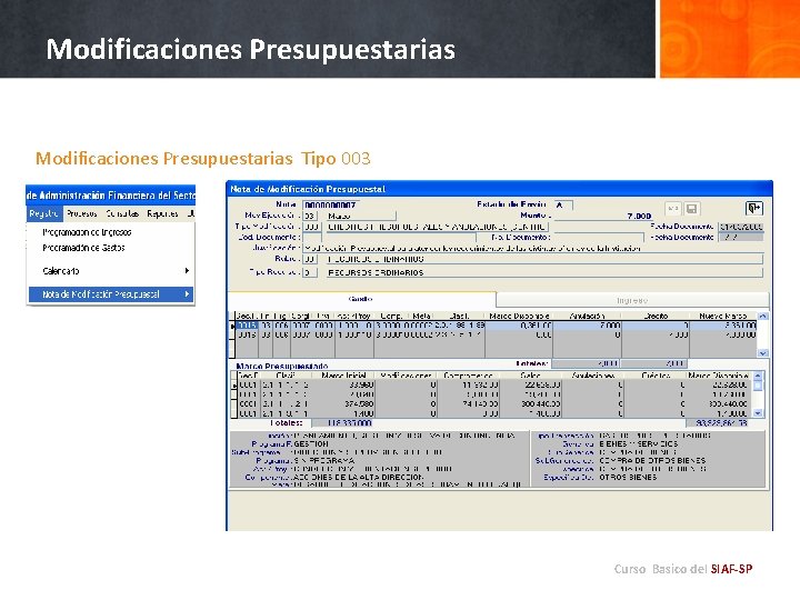 Modificaciones Presupuestarias Tipo 003 Curso Basico del SIAF-SP 