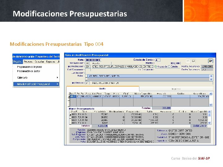 Modificaciones Presupuestarias Tipo 004 Curso Basico del SIAF-SP 