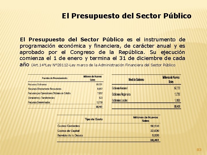 El Presupuesto del Sector Público es el instrumento de programación económica y financiera, de