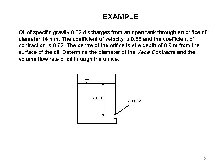 EXAMPLE Oil of specific gravity 0. 82 discharges from an open tank through an