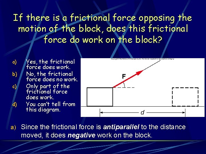 If there is a frictional force opposing the motion of the block, does this