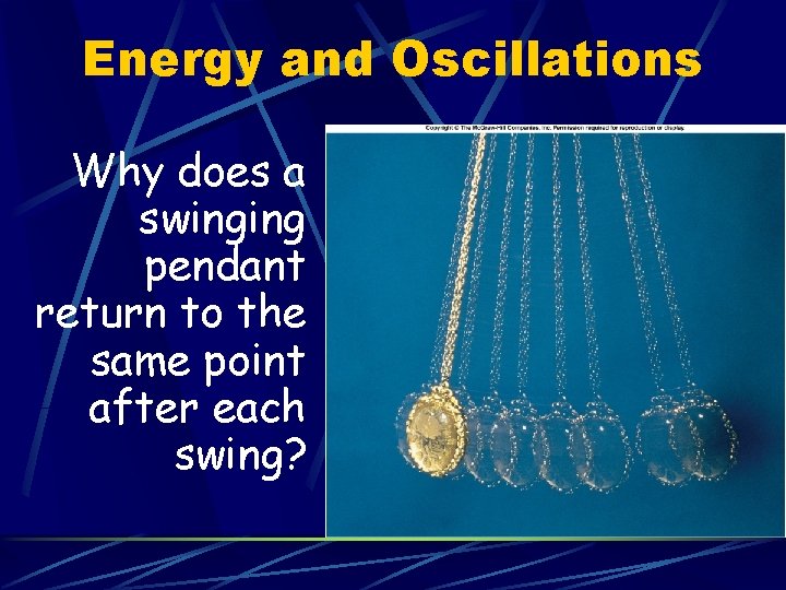 Energy and Oscillations Why does a swinging pendant return to the same point after