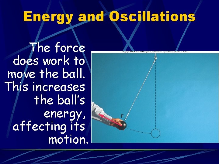 Energy and Oscillations The force does work to move the ball. This increases the