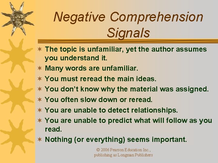 Negative Comprehension Signals ¬ The topic is unfamiliar, yet the author assumes you understand Negative Comprehension Signals ¬ The topic is unfamiliar, yet the author assumes you understand
