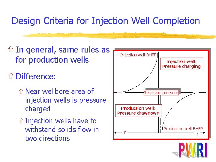 Design Criteria for Injection Well Completion ñ In general, same rules as for production