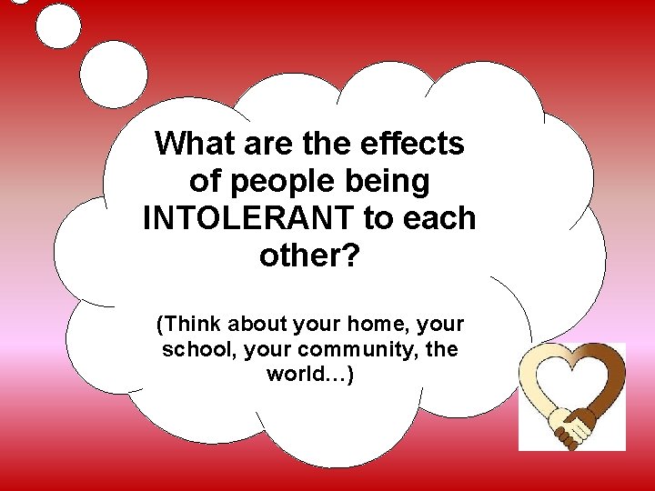 What are the effects of people being INTOLERANT to each other? (Think about your