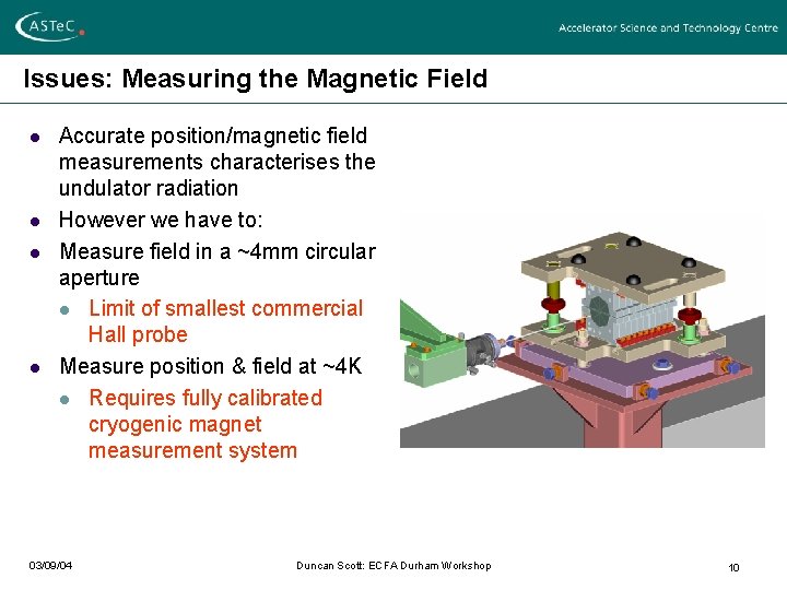 Issues: Measuring the Magnetic Field l l Accurate position/magnetic field measurements characterises the undulator