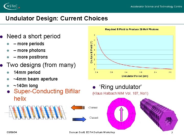 l l Undulator Design: Current Choices Need a short period l l l –