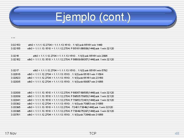 Ejemplo (cont. ). . . 3. 02153 3. 02155 eth 0 < 1. 12.