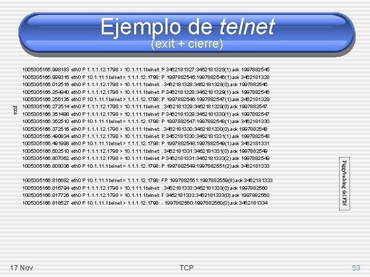 Ejemplo de telnet exit (exit + cierre) 1005305166. 816682 eth 0 P 10. 1.