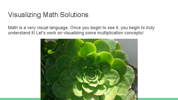 Visualizing Math Solutions Math is a very visual language. Once you begin to see