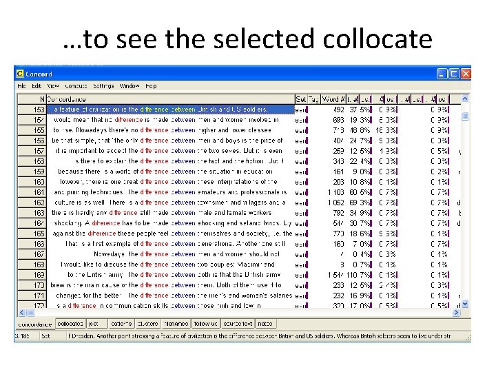 …to see the selected collocate 