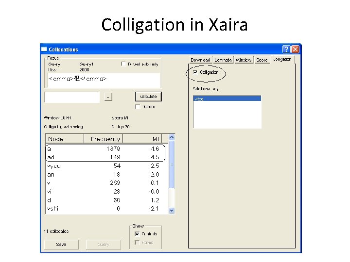 Colligation in Xaira 