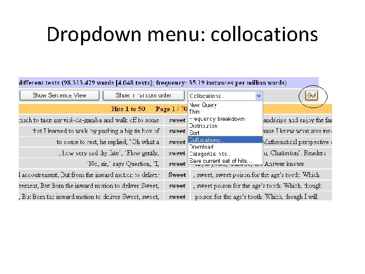 Dropdown menu: collocations 