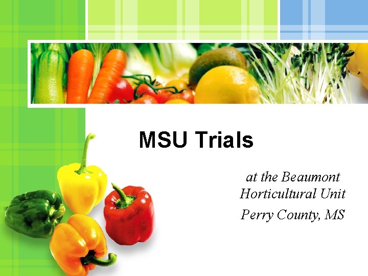 MSU Trials at the Beaumont Horticultural Unit Perry County, MS L/O/G/O MSU Trials at the Beaumont Horticultural Unit Perry County, MS L/O/G/O