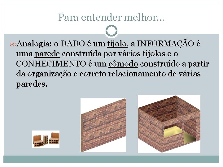 Para entender melhor. . . Analogia: o DADO é um tijolo, a INFORMAÇÃO é