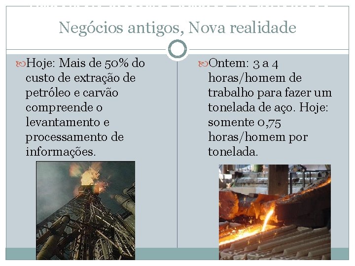 Principais matérias primas da revolução Negócios antigos, Nova realidade industrial Hoje: Mais de 50%