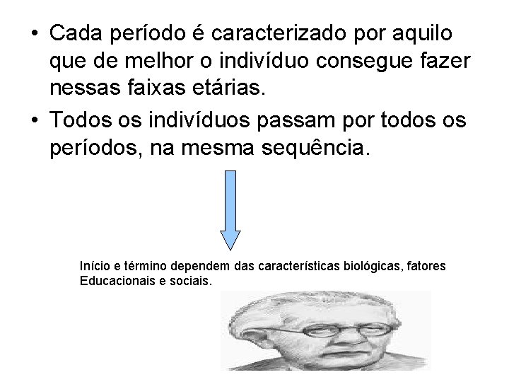  • Cada período é caracterizado por aquilo que de melhor o indivíduo consegue