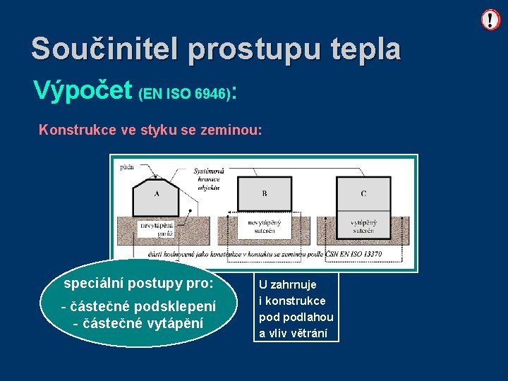 Součinitel prostupu tepla Výpočet (EN ISO 6946): Konstrukce ve styku se zeminou: speciální postupy