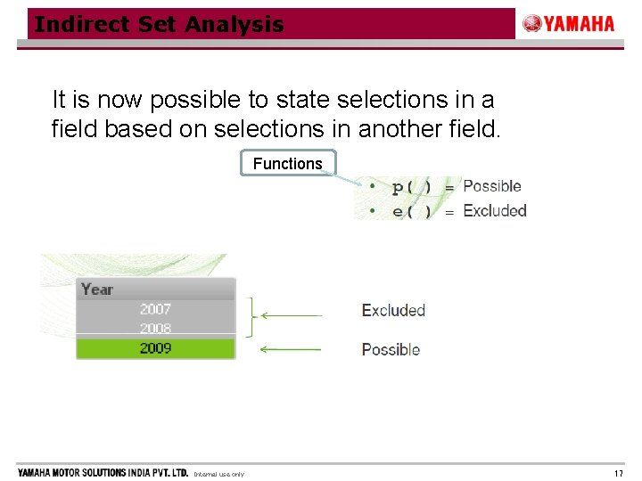 Indirect Set Analysis It is now possible to state selections in a field based