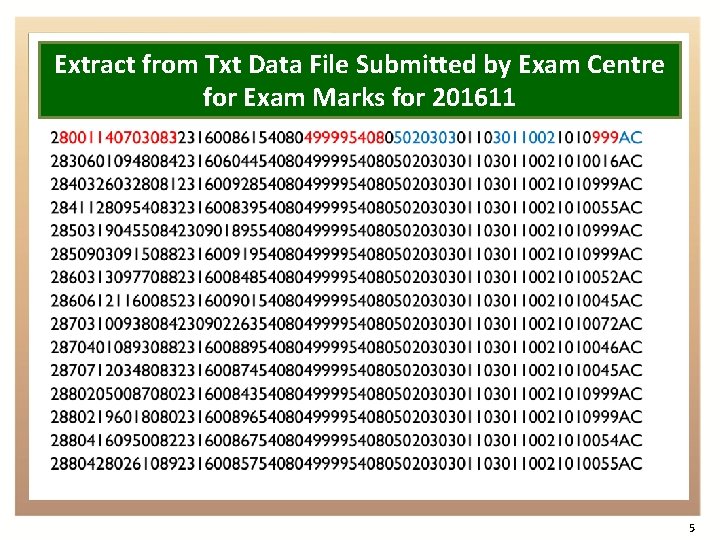 Extract from Txt Data File Submitted by Exam Centre for Exam Marks for 201611