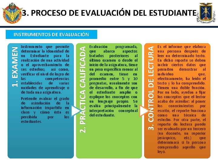 3. PROCESO DE EVALUACIÓN DEL ESTUDIANTE Evaluación programada, que abarca aspectos tratados posteriores al