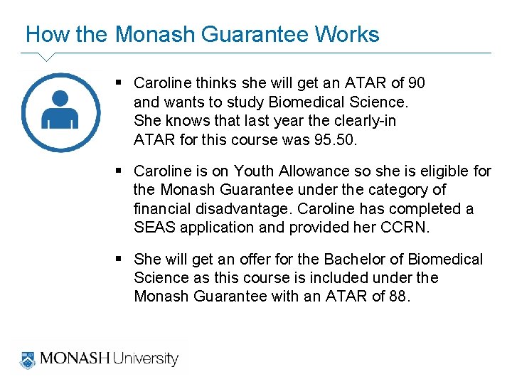 How the Monash Guarantee Works § Caroline thinks she will get an ATAR of