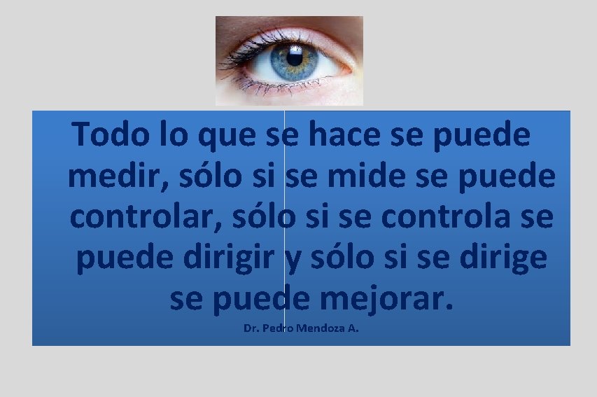 Todo lo que se hace se puede medir, sólo si se mide se puede Todo lo que se hace se puede medir, sólo si se mide se puede