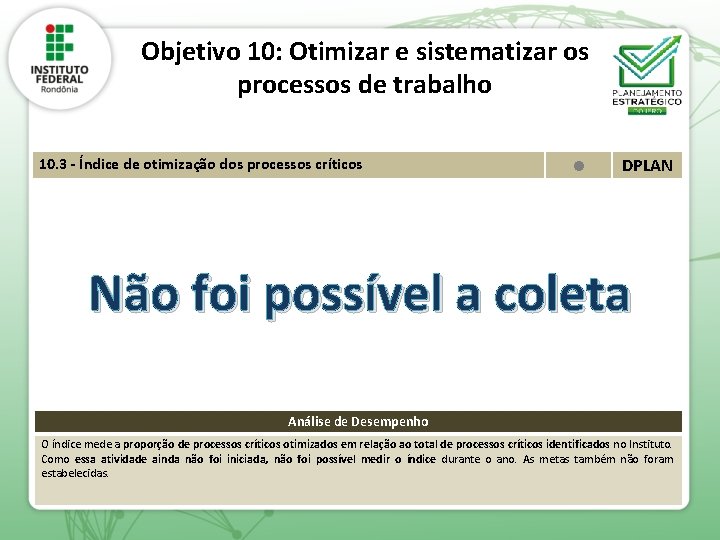 Objetivo 10: Otimizar e sistematizar os processos de trabalho 10. 3 - Índice de