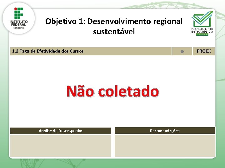 Objetivo 1: Desenvolvimento regional sustentável 1. 2 Taxa de Efetividade dos Cursos l Não