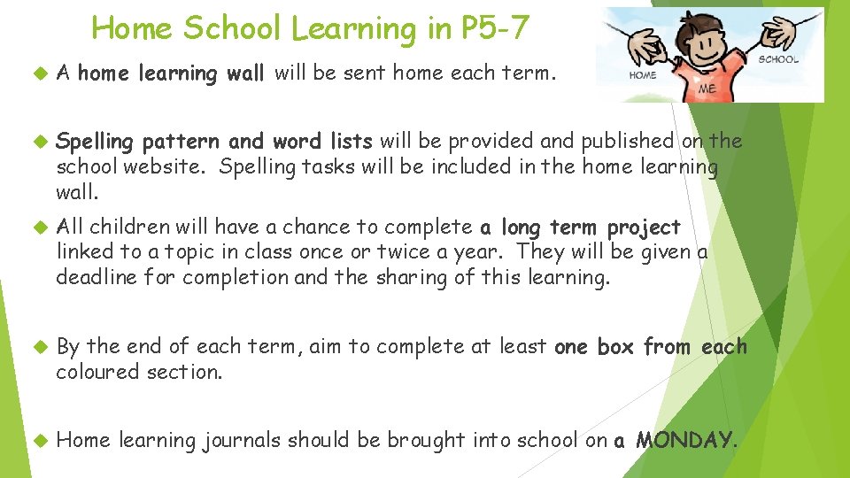 Home School Learning in P 5 -7 A home learning wall will be sent