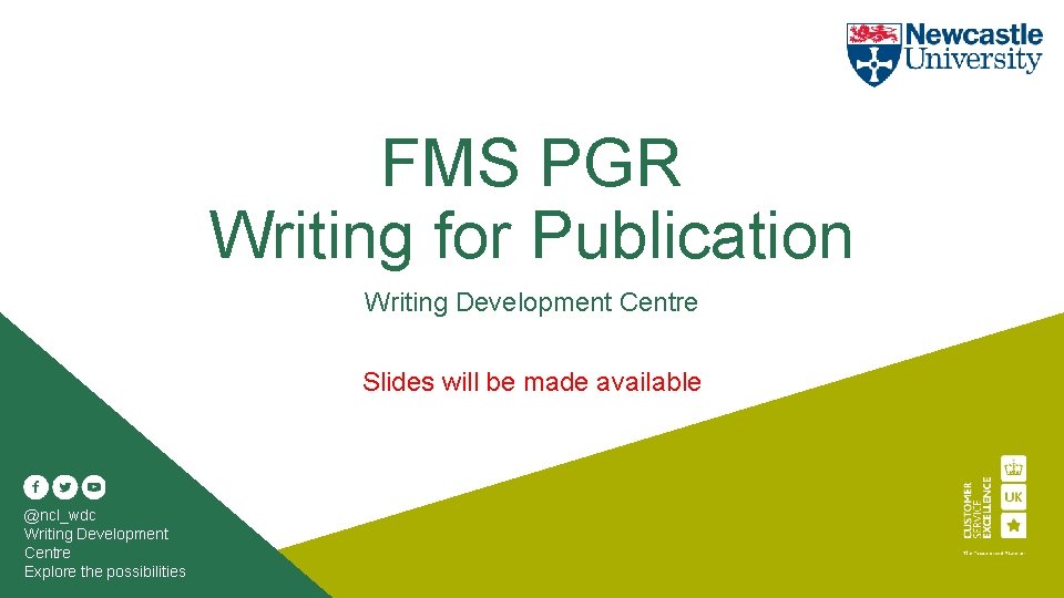 FMS PGR Writing for Publication Writing Development Centre Slides will be made available @ncl_wdc