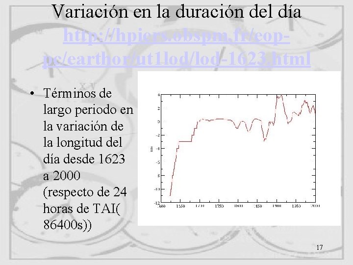 Variación en la duración del día http: //hpiers. obspm. fr/eoppc/earthor/ut 1 lod/lod-1623. html • Variación en la duración del día http: //hpiers. obspm. fr/eoppc/earthor/ut 1 lod/lod-1623. html •