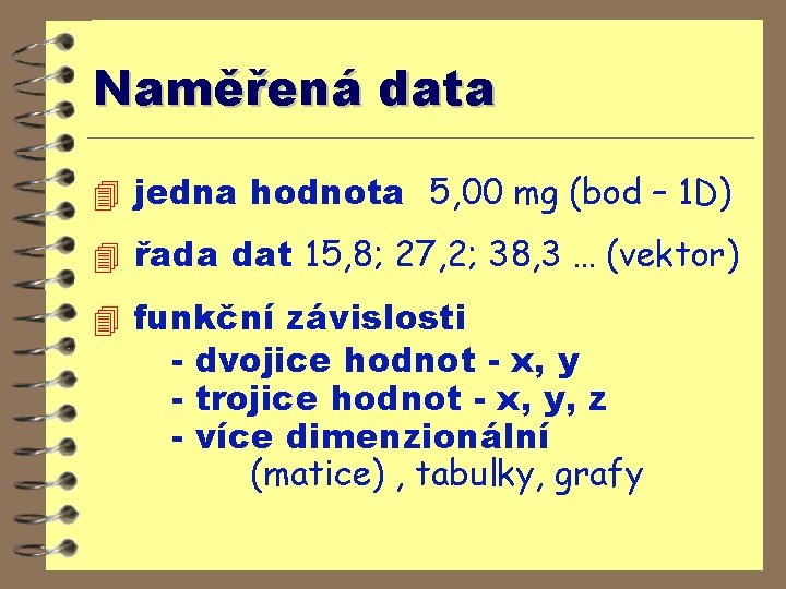 Naměřená data 4 jedna hodnota 5, 00 mg (bod – 1 D) 4 řada