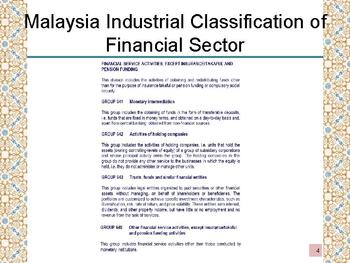 Malaysia Industrial Classification of Financial Sector 4 