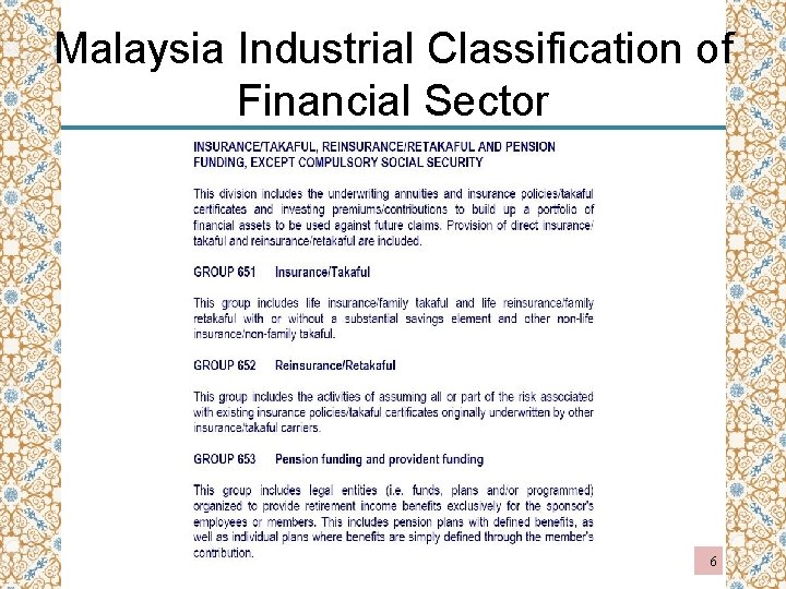 Malaysia Industrial Classification of Financial Sector 6 