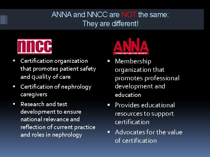 ANNA and NNCC are NOT the same: They are different! Certification organization that promotes ANNA and NNCC are NOT the same: They are different! Certification organization that promotes
