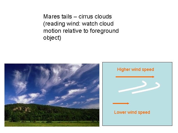Mares tails – cirrus clouds (reading wind: watch cloud motion relative to foreground object)