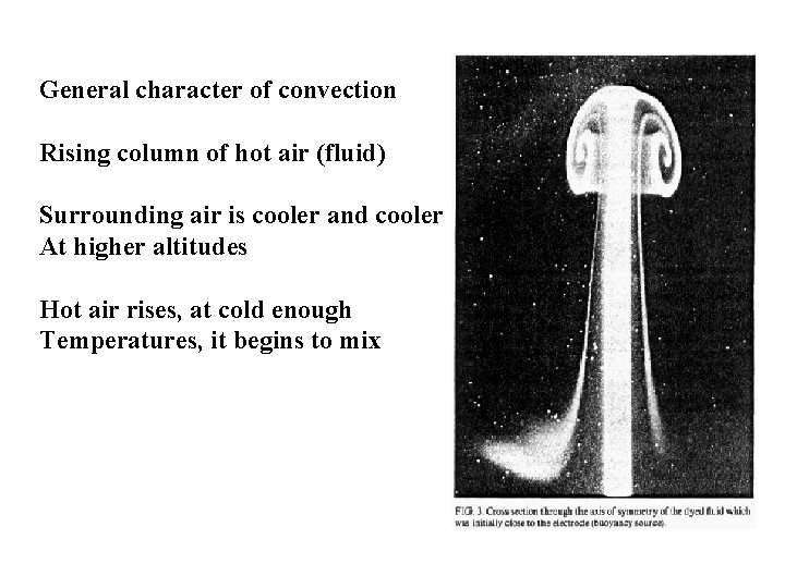 General character of convection Rising column of hot air (fluid) Surrounding air is cooler