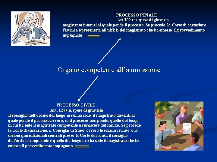 PROCESSO PENALE Art. 109 t. u. spese di giustizia magistrato innanzi al quale pende