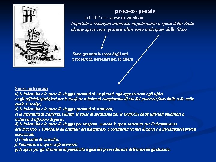 processo penale art. 107 t-u. spese di giustizia Imputato o indagato ammesso al patrocinio