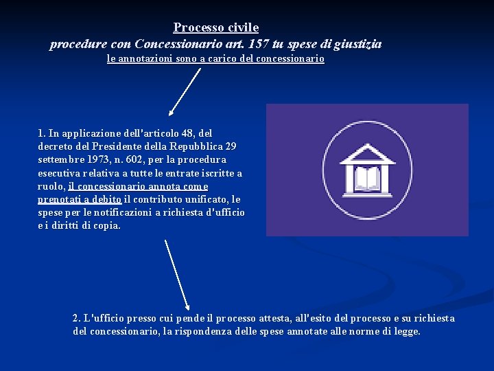 Processo civile procedure con Concessionario art. 157 tu spese di giustizia le annotazioni sono