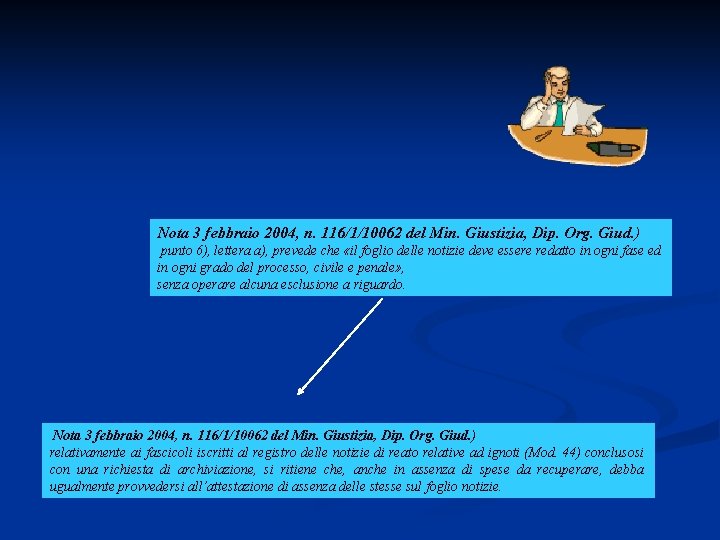 Nota 3 febbraio 2004, n. 116/1/10062 del Min. Giustizia, Dip. Org. Giud. ) punto