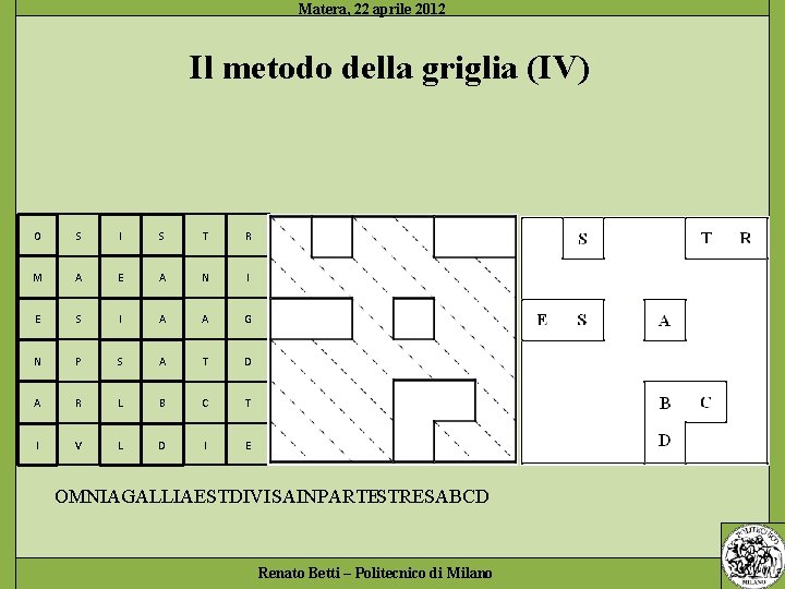 Il metodo della griglia (IV) O S I S T R M A E