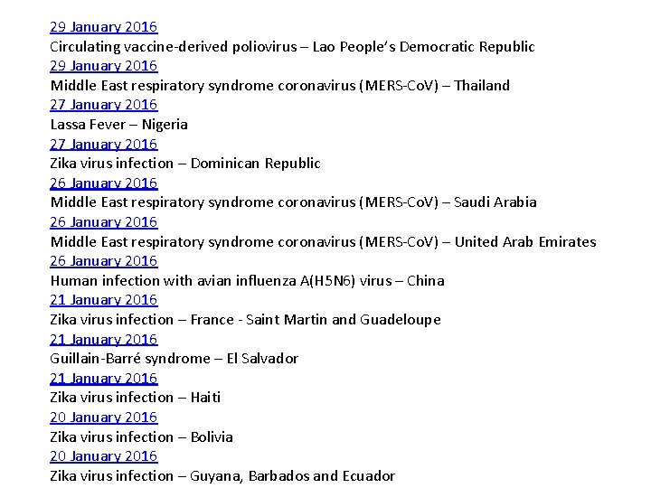 29 January 2016 Circulating vaccine-derived poliovirus – Lao People’s Democratic Republic 29 January 2016