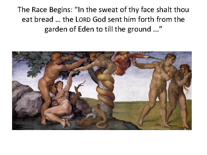 The Race Begins: “In the sweat of thy face shalt thou eat bread …