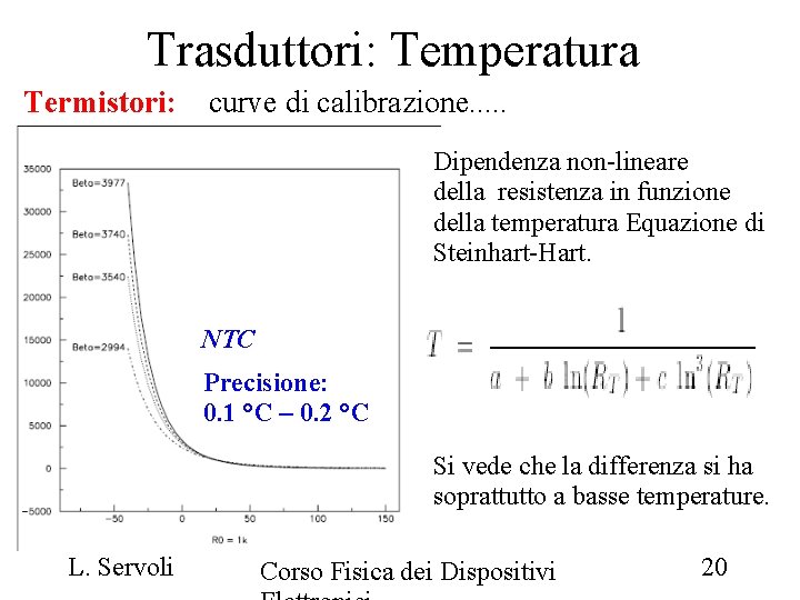 Trasduttori: Temperatura Termistori: curve di calibrazione. . . Dipendenza non-lineare della resistenza in funzione