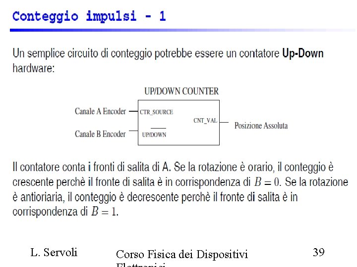 L. Servoli Corso Fisica dei Dispositivi 39 