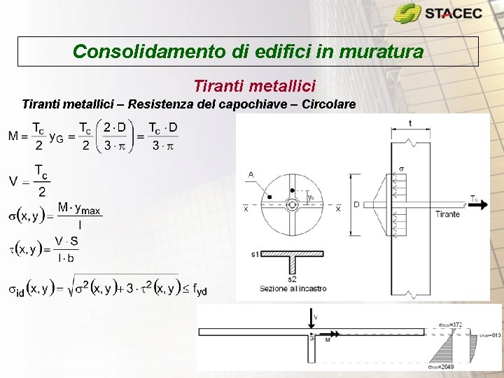 Consolidamento di edifici in muratura Tiranti metallici – Resistenza del capochiave – Circolare Consolidamento di edifici in muratura Tiranti metallici – Resistenza del capochiave – Circolare