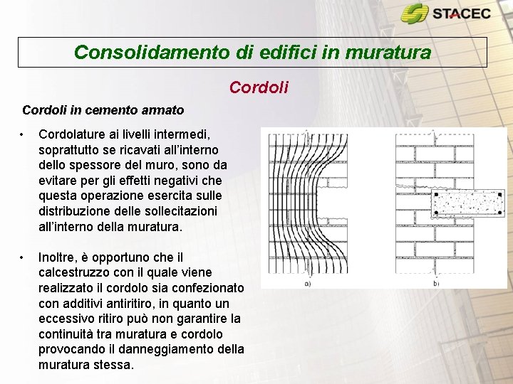 Consolidamento di edifici in muratura Cordoli in cemento armato • Cordolature ai livelli intermedi, Consolidamento di edifici in muratura Cordoli in cemento armato • Cordolature ai livelli intermedi,